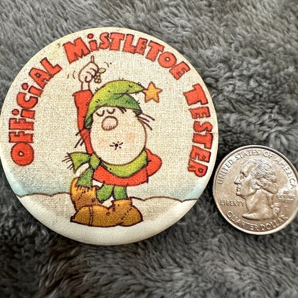 Vintage Hallmark Christmas Official Mistletoe Tester Pin Back Button Made in USA - Picture 2 of 3